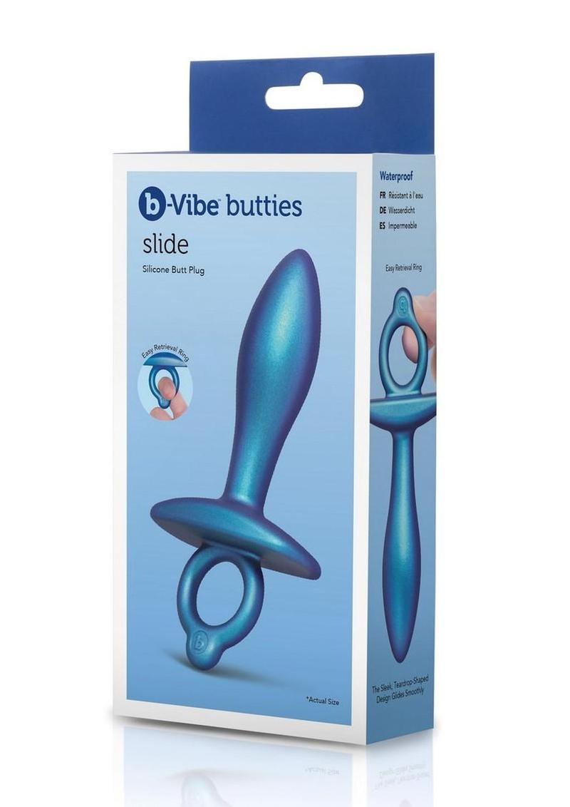 b Vibe Butties Slide Silicone Butt Plug Navy Blue