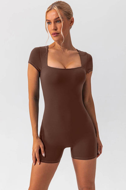 Square Neck Cap Sleeve Active Romper for Everyday Wear