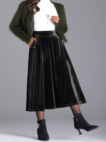 Elegant Velvet A-Line Midi Skirt