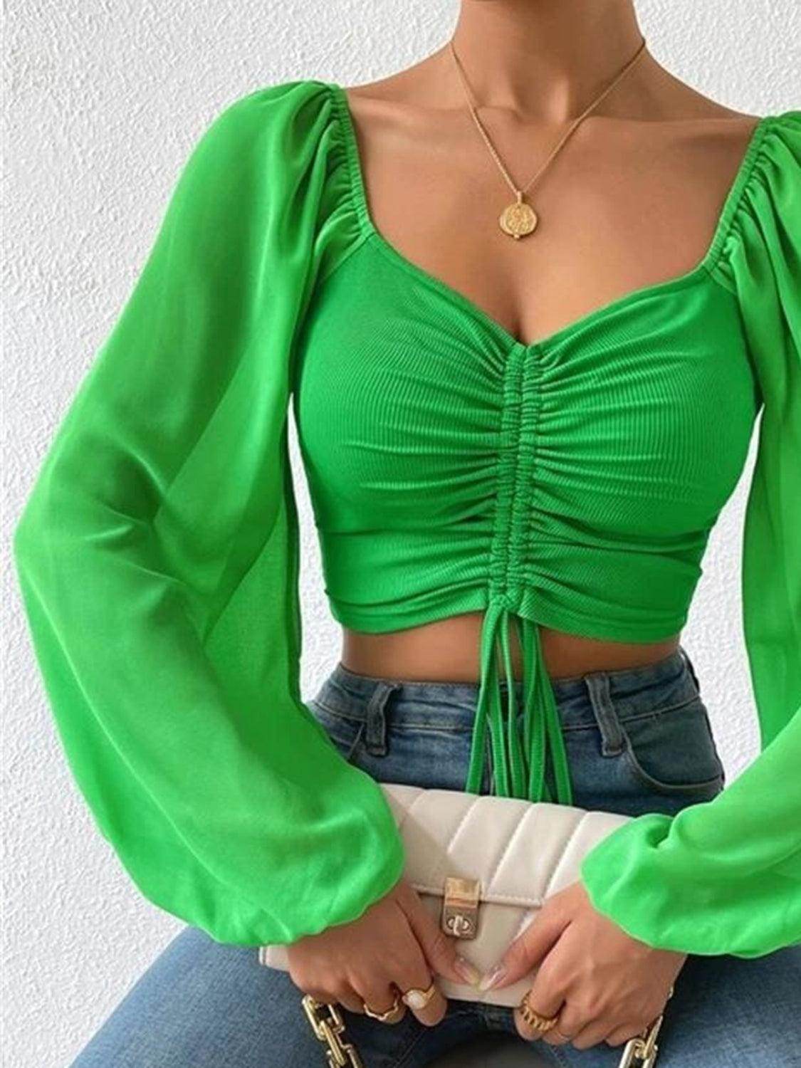 Drawstring Sweetheart Neck Cropped Top for Stylish Looks