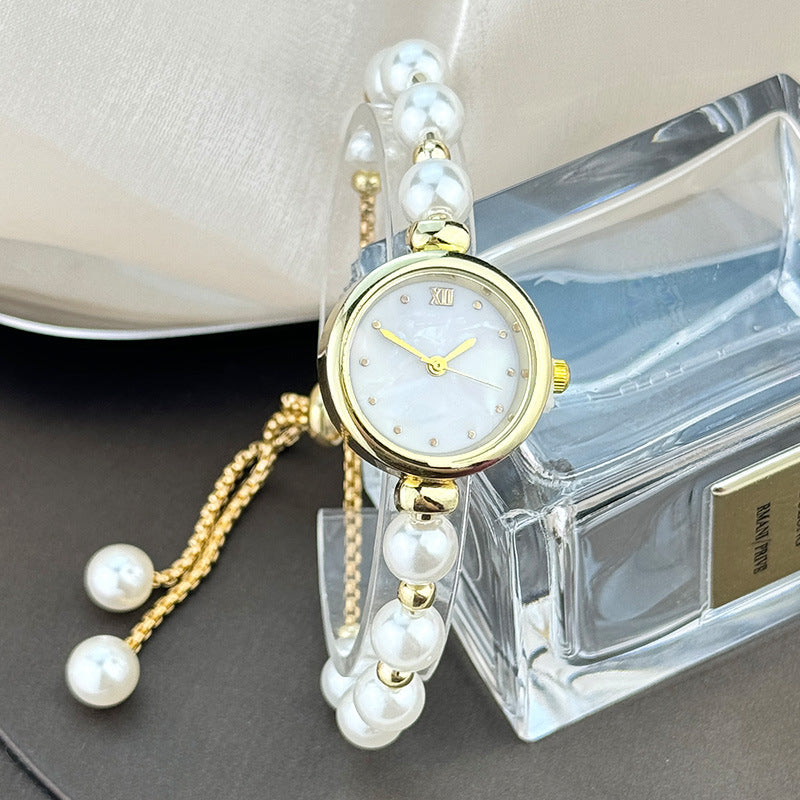 Pearl Bracelet Womens Quartz Watch Niche Light-luxury Design With A Small Dial And A Pull-out Adjustable Band