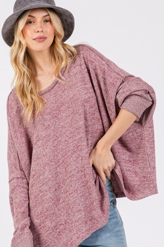 Back To School Sweater - SAGE + FIG Round Neck Batwing Sleeve Oversize Top