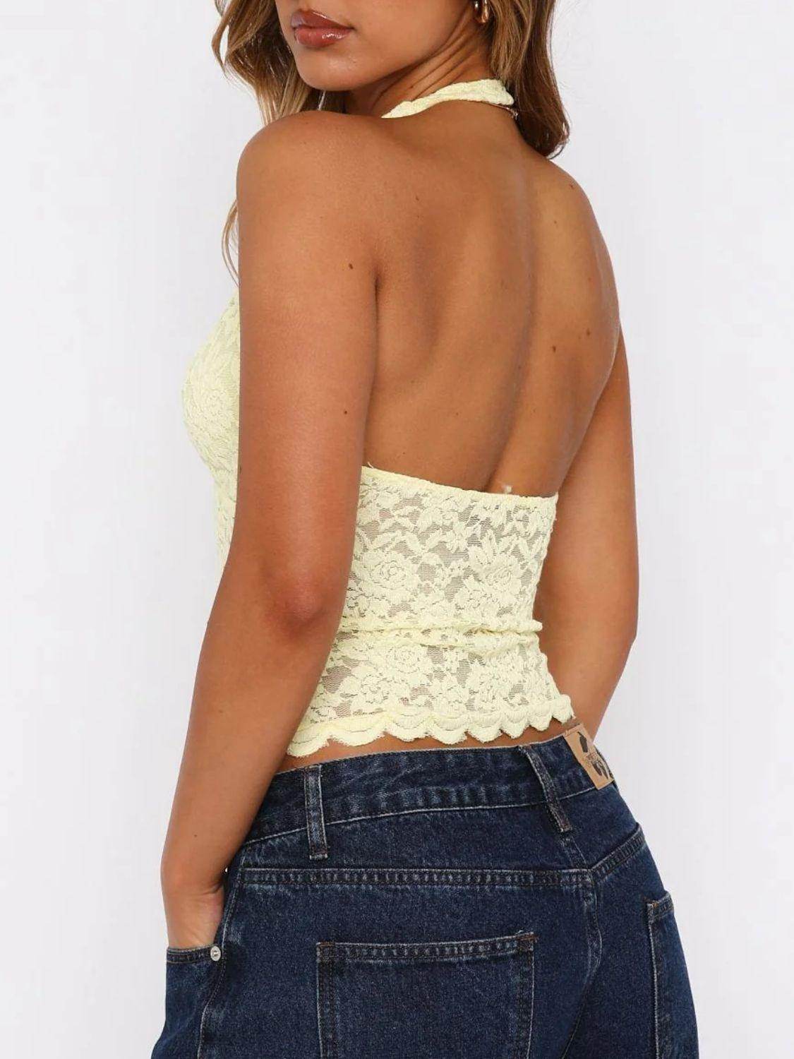 Lace Backless Halter Neck Cami for Women - Trendy Style