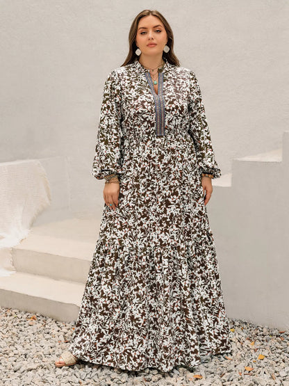 Plus Size Floral Print Long Sleeve Maxi Dress
