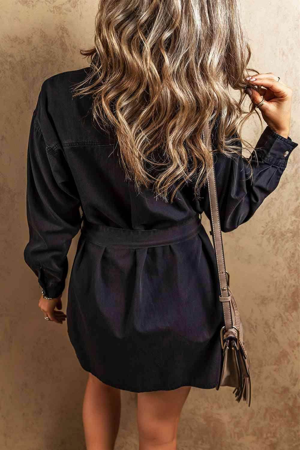 Button Up Collared Neck Denim Dress for Women Stylish Fit