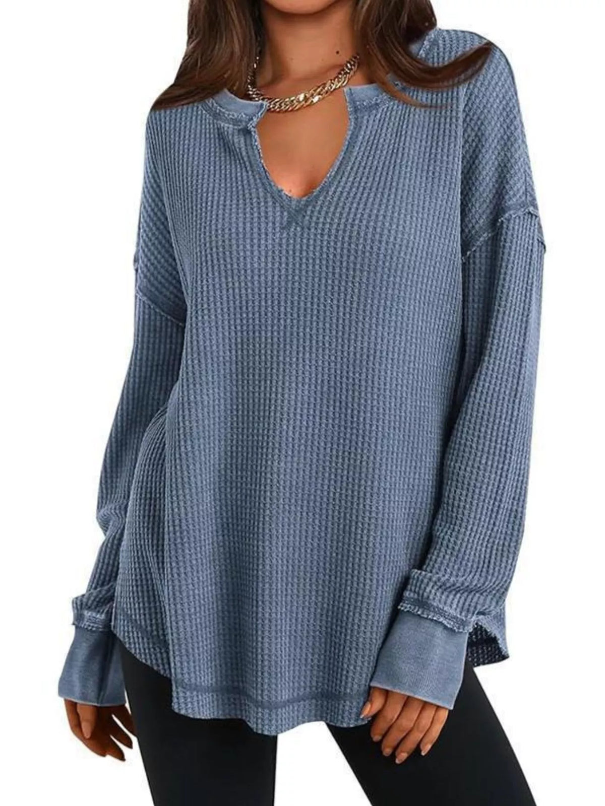 Waffle Knit Long Sleeve Sweatshirt