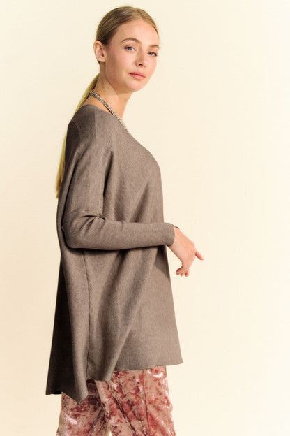 Back To School Sweater - Davi &amp; Dani Round Neck Dropped Shoulder Long Sleeve Knit Top