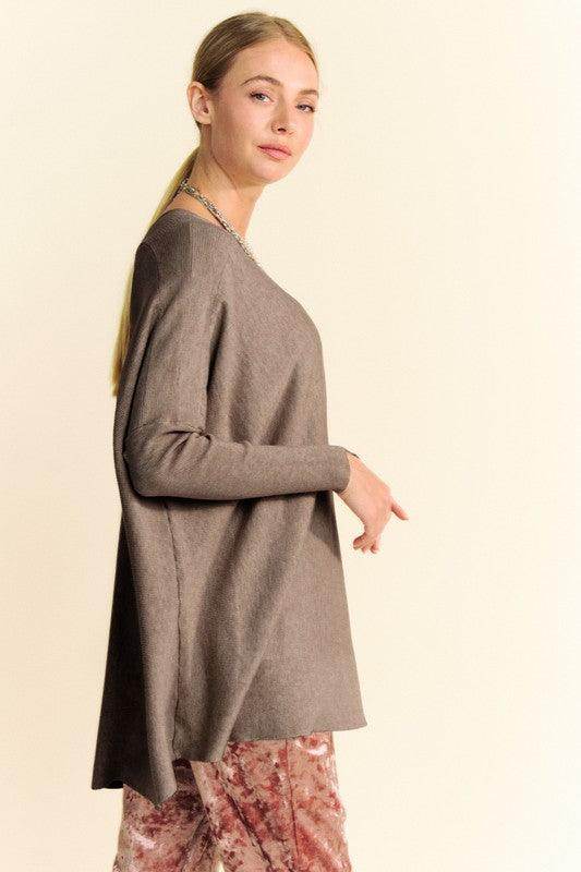 Davi &amp; Dani Round Neck Dropped Shoulder Knit Top Women