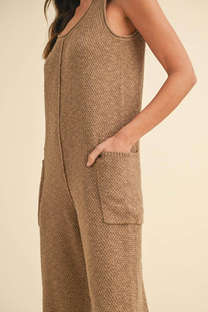MABLE Sleeveless Knit Crop Jumpsuit With Pockets For Women