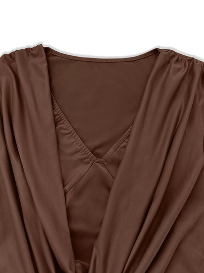 Draped V-Neck Long Sleeve Bodycon Mini Dress