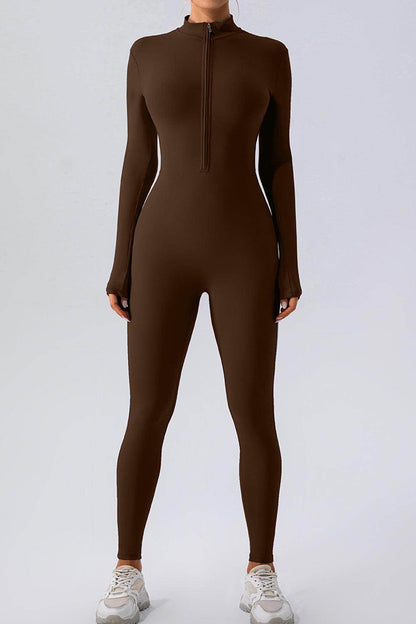 Half Zip Mock Neck Active Jumpsuit for Women Comfort Fit