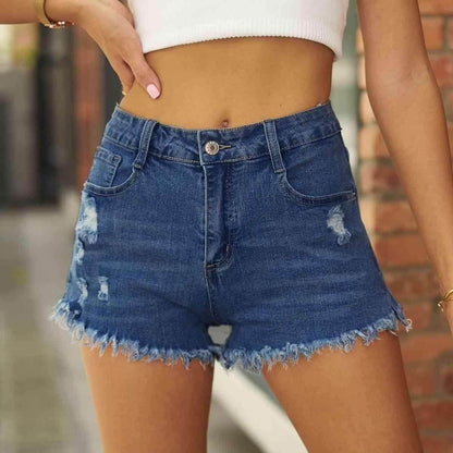 Raw Hem Distressed Denim Shorts for Casual Summer Style