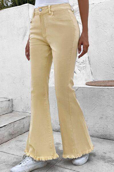 Raw Edge Mid Waist Flared Jeans for Trendy Women