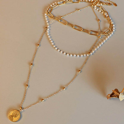 Synthetic Pearl Titanium Steel Three-Layered Necklace for Women