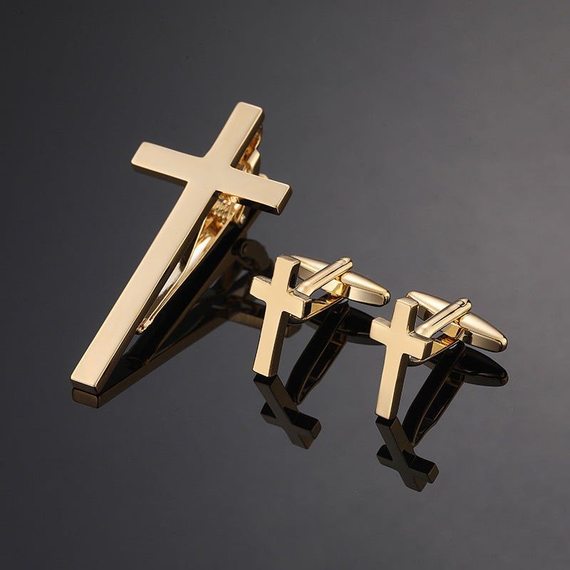 Gold Silver Black Cross Square Brushed Tie Clip