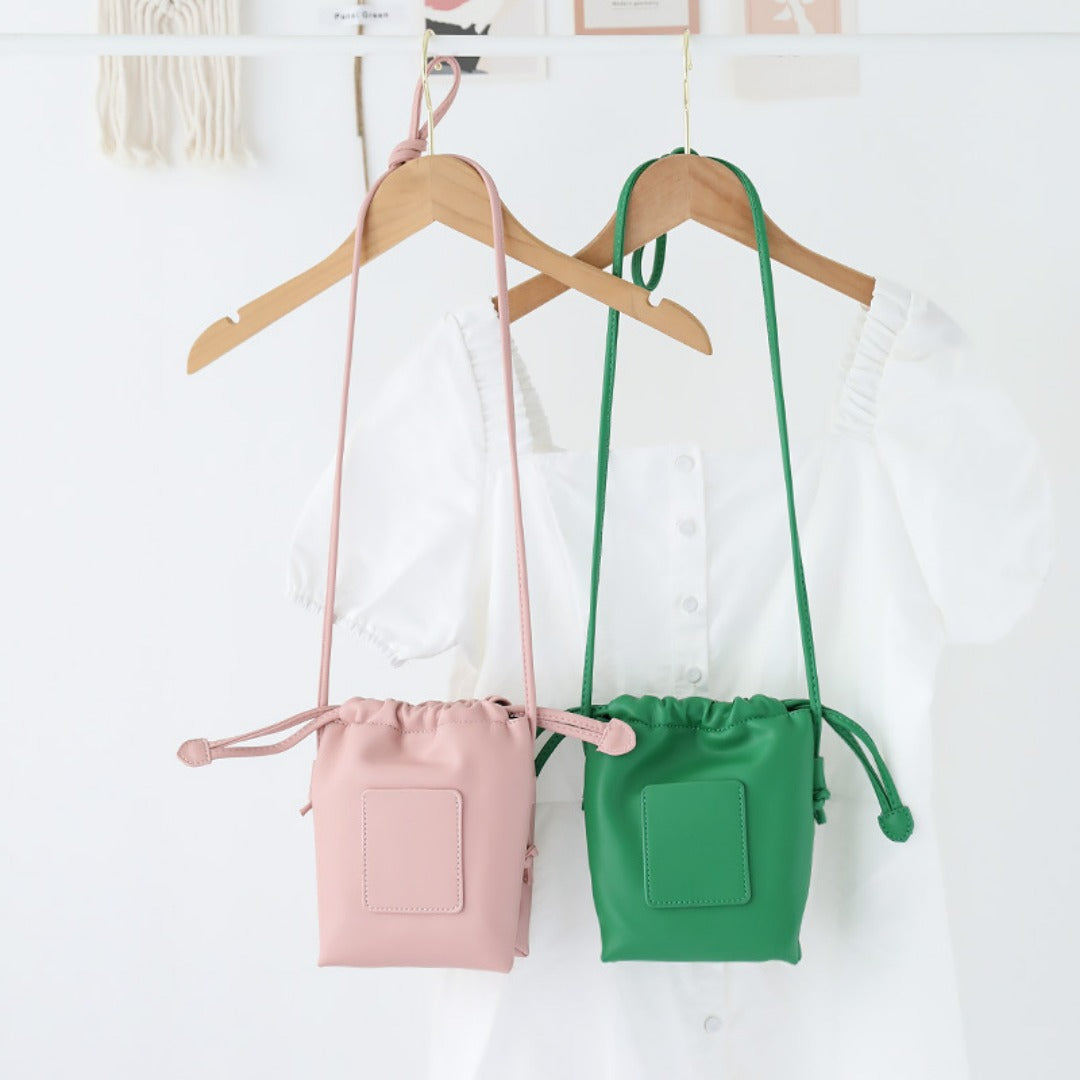 Soft PU Cute Mini Mobile Phone Bag - Fashionable Pleated Shoulder Women&