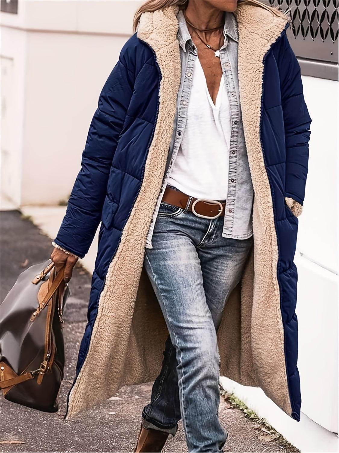 Full Size Zip Up Sherpa Hooded Coat for Women and Plus Size