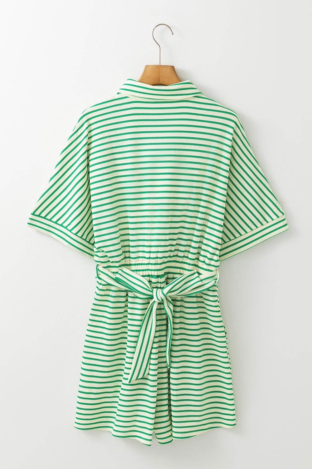 Striped Half Sleeve Tie Waist Romper
