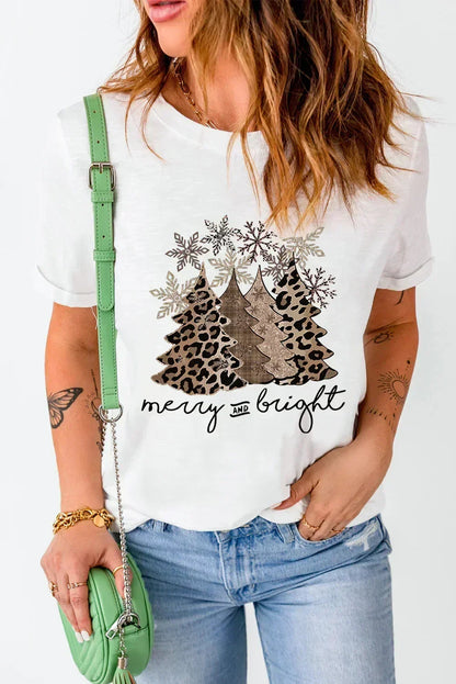 White Leopard Christmas Tree Graphic Tee – Festive &amp; Fierce Crewneck