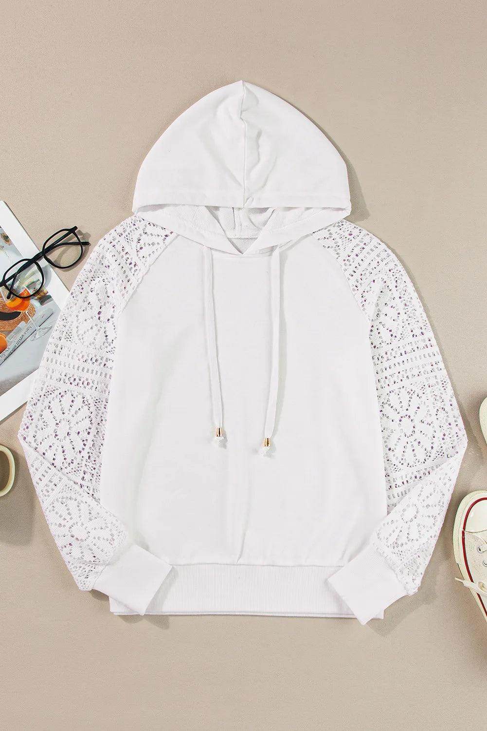 Drawstring Openwork Long Sleeve Hoodie for Women Fashion