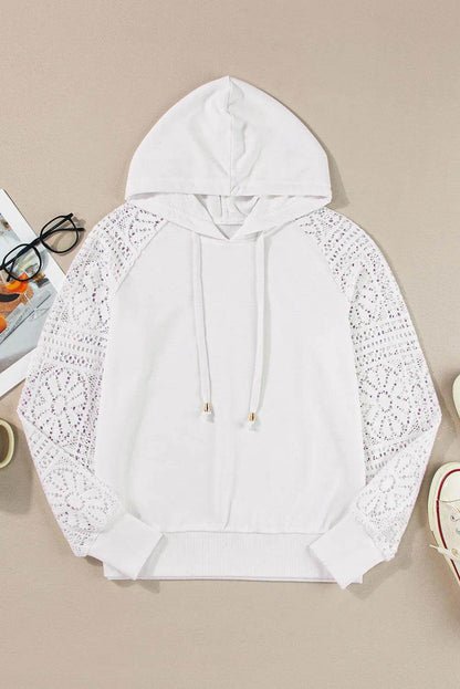 Drawstring Openwork Long Sleeve Hoodie for Women Fashion