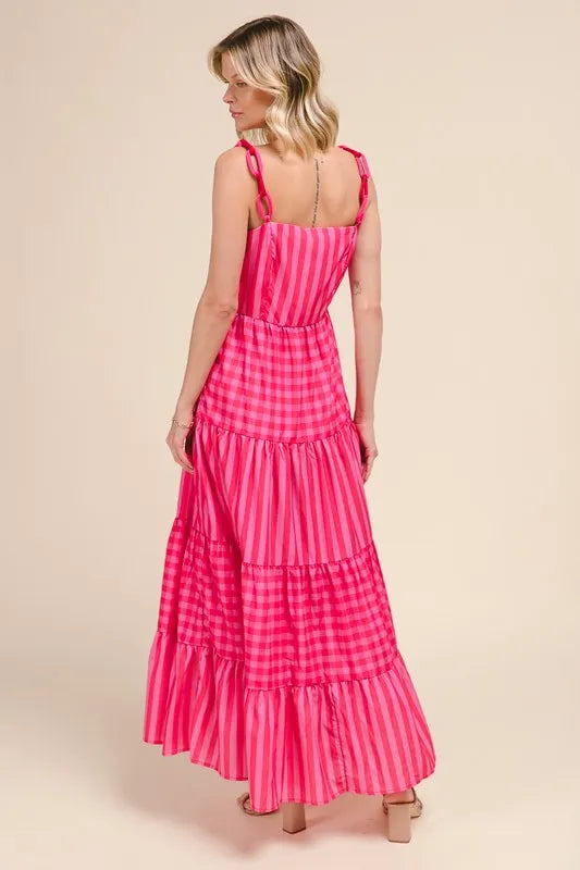 SO ME Stripe Tiered Maxi Dress with Colorful Chain Strap