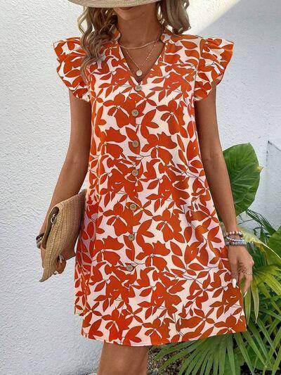 Printed Notched Cap Sleeve Mini Dress for Effortless Style