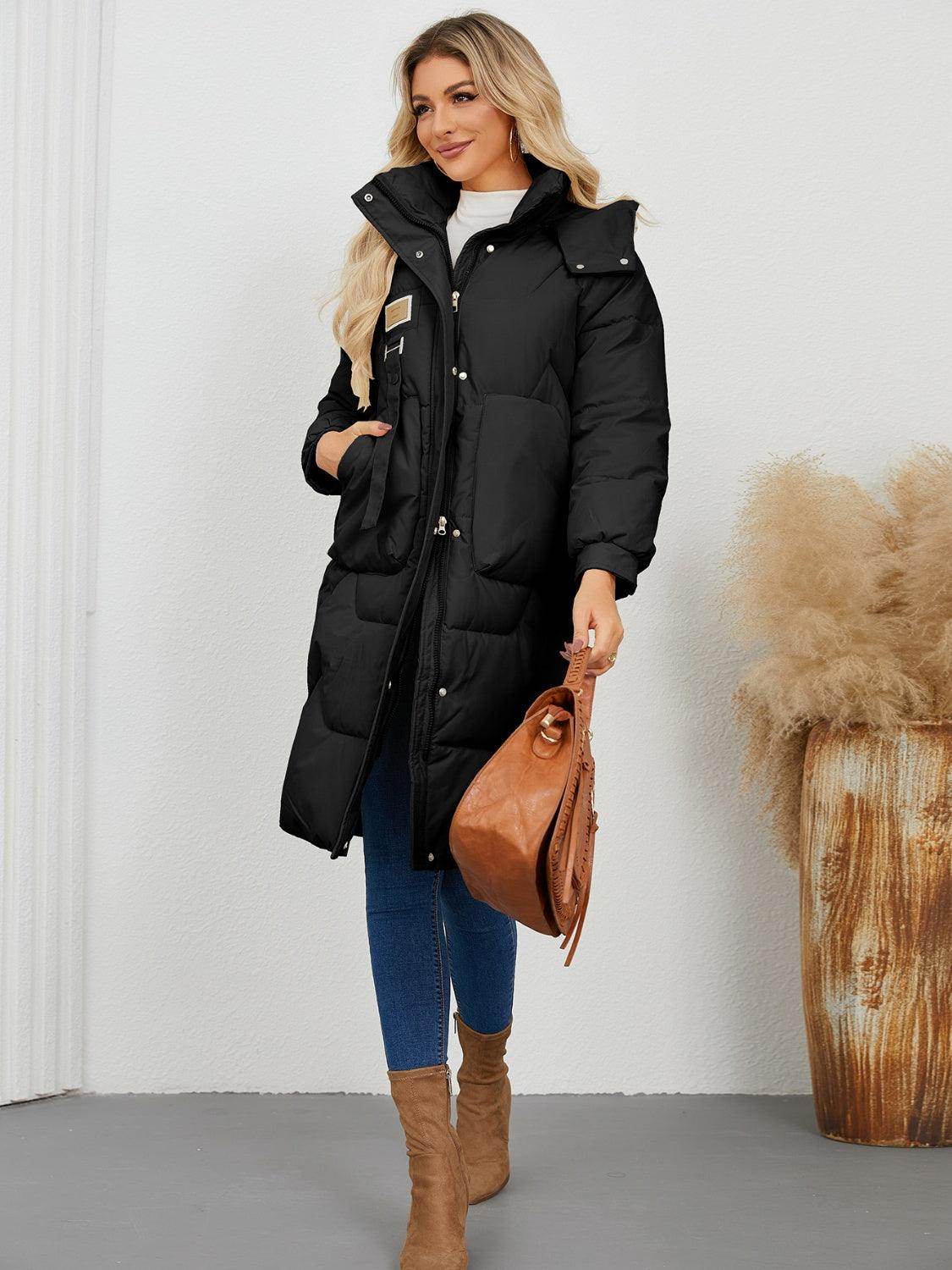 Long Sleeve Longline Hooded Winter Coat for Women