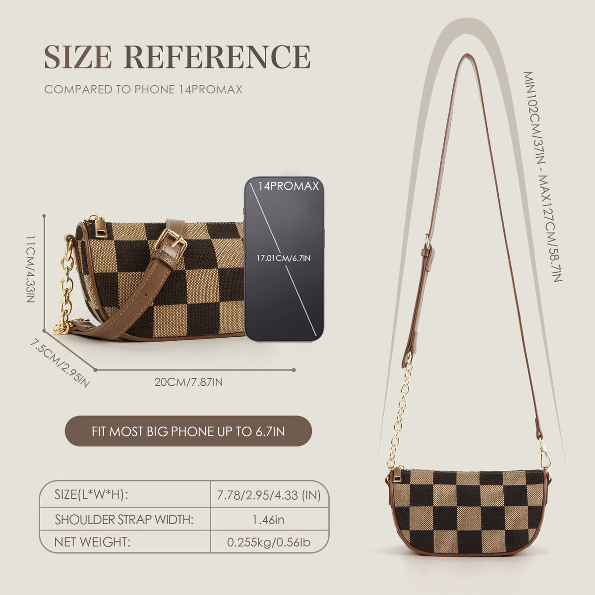 Small Crossbody Bag – Versatile Commute with Checkerboard Canvas, Compact Earphone Bag, Stylish 2-in-1 Chest Bag &amp; Fanny Pack for Everyday Use