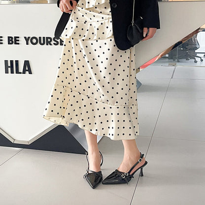 Women 2026 Summer New Pointed Toe Kitten Heel Closed Toe Sandals, British Style High Heels With Single Strap Buckle