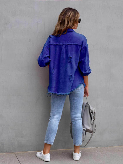 Distressed Drop Shoulder Denim Jacket for Casual Style