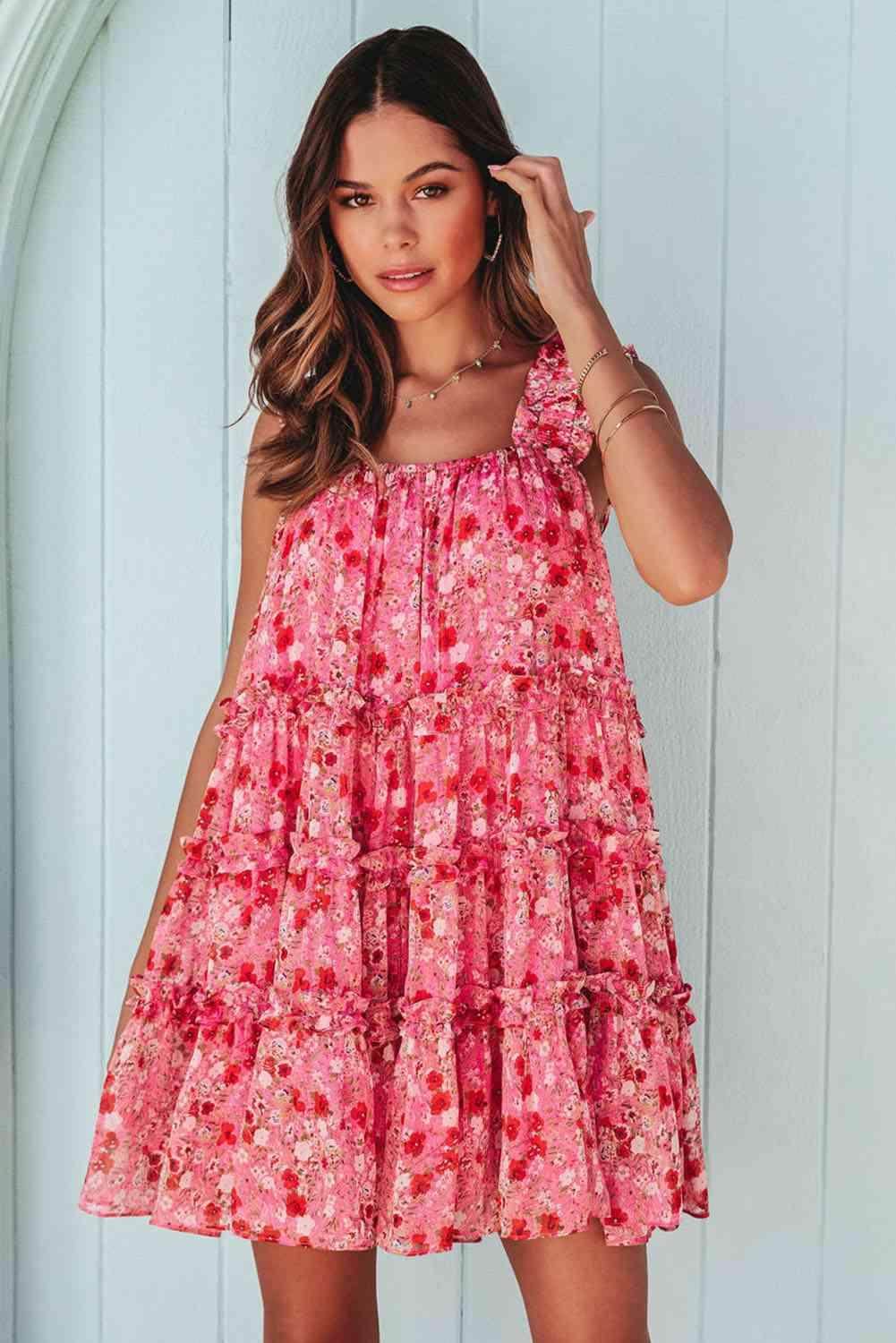 Chic Printed Square Neck Sleeveless Mini Dress for Women