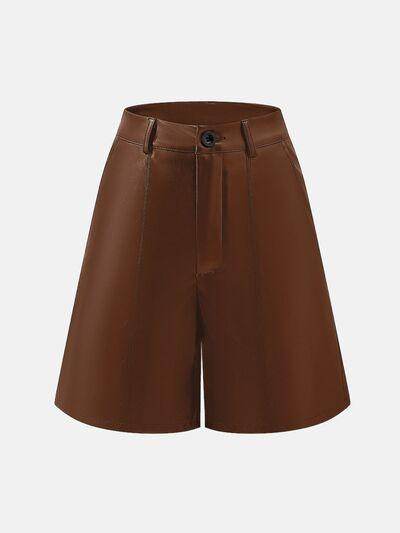 PU Leather High Rise Shorts for Women with Pockets
