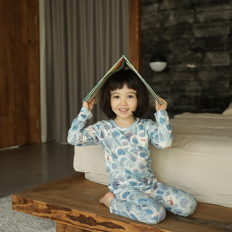 Bamboo Cotton Knitted Parent-child Homewear Clothes Pajamas Suit