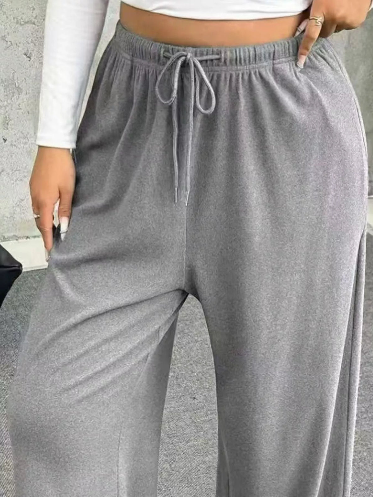 Full Size Drawstring Wide Leg Pants Plus Size
