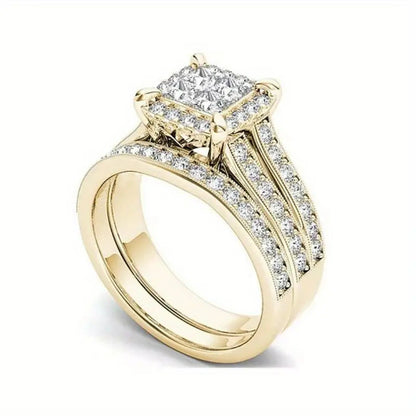 Gold-plated Zircon-inlaid Ring For Women