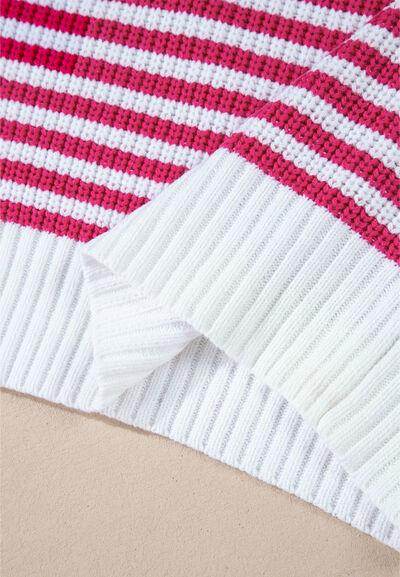 Striped Half Zip Mock Neck Long Sleeve Sweater for Women