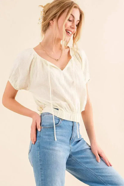 Back Tie Cropped Blouse - Adjustable Women&