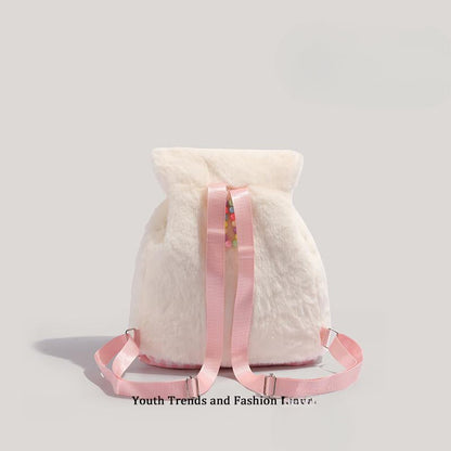 Autumn and winter fluffy backpack purse mini, fashionable female sweet plush backpack small, versatile student bag, toddler purse