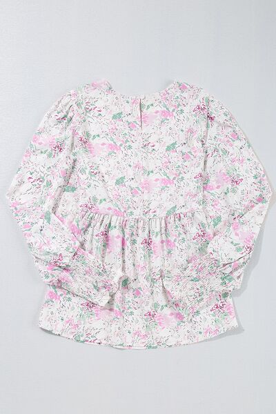 Printed Round Neck Long Sleeve Blouse