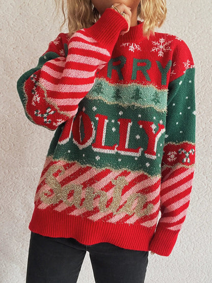 Christmas Letter Round Neck Long Sleeve Sweater