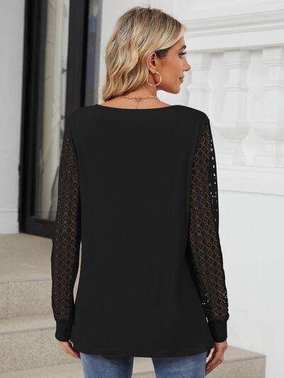 Cutout Round Neck Long Sleeve T-Shirt with Lace Detail