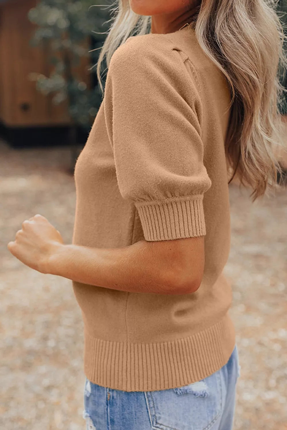 Knit Short Puff Sleeve Sweater