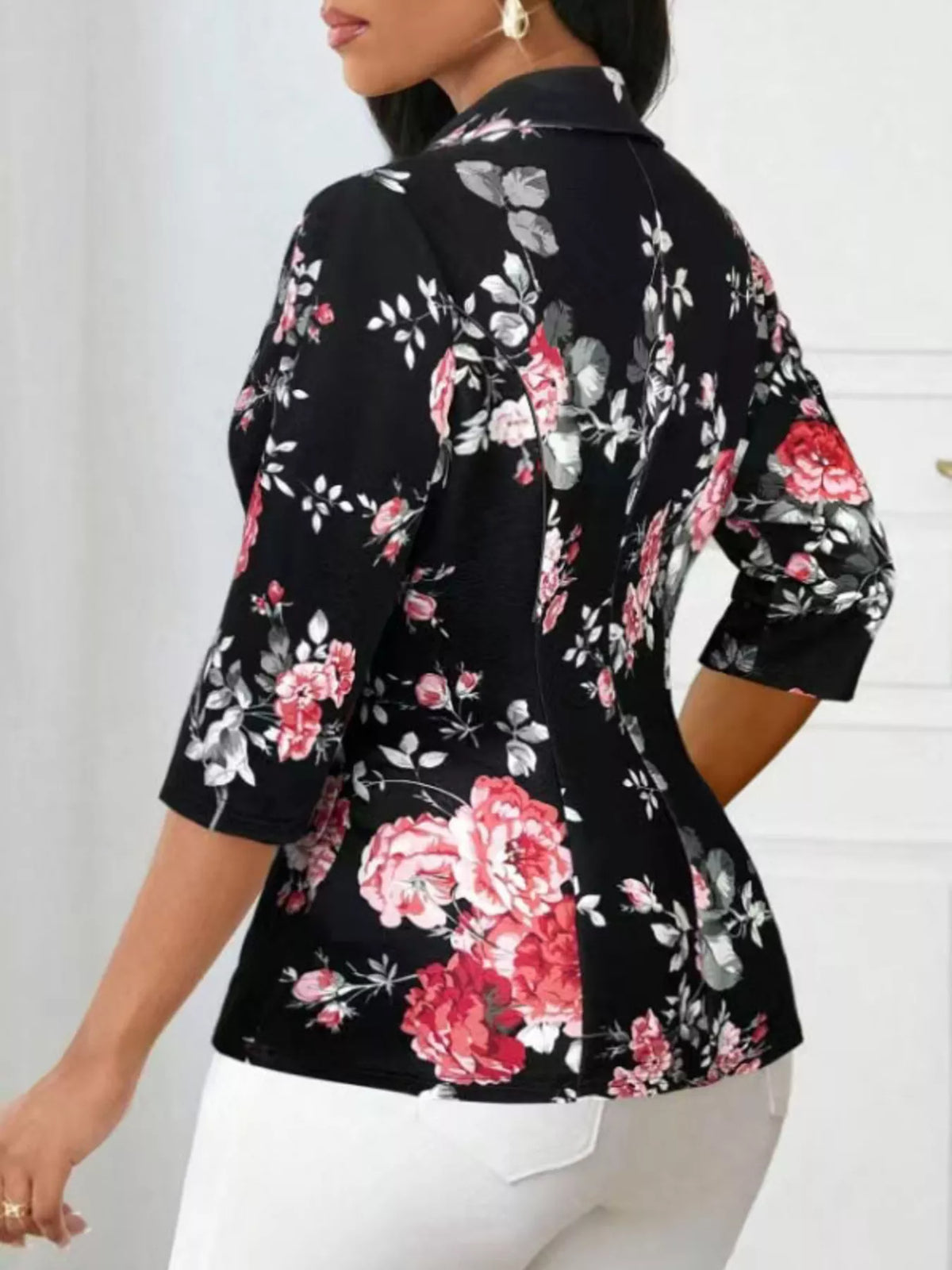 Floral Print One Button Casual Blazer