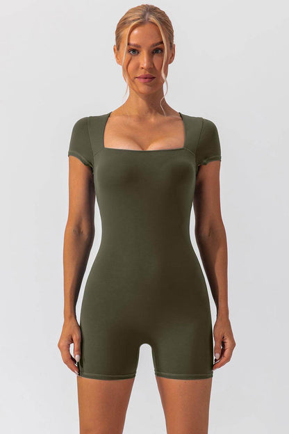 Square Neck Cap Sleeve Active Romper for Everyday Wear