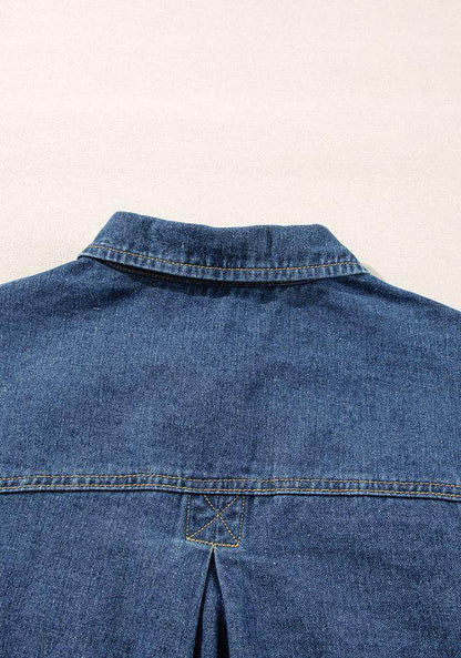 Stylish Pocketed Button Up Denim Jacket for Women