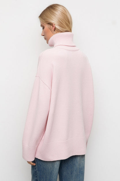 Back To School Sweater - Basic Bae Turtleneck Dropped Shoulder Long Sleeve Sweater