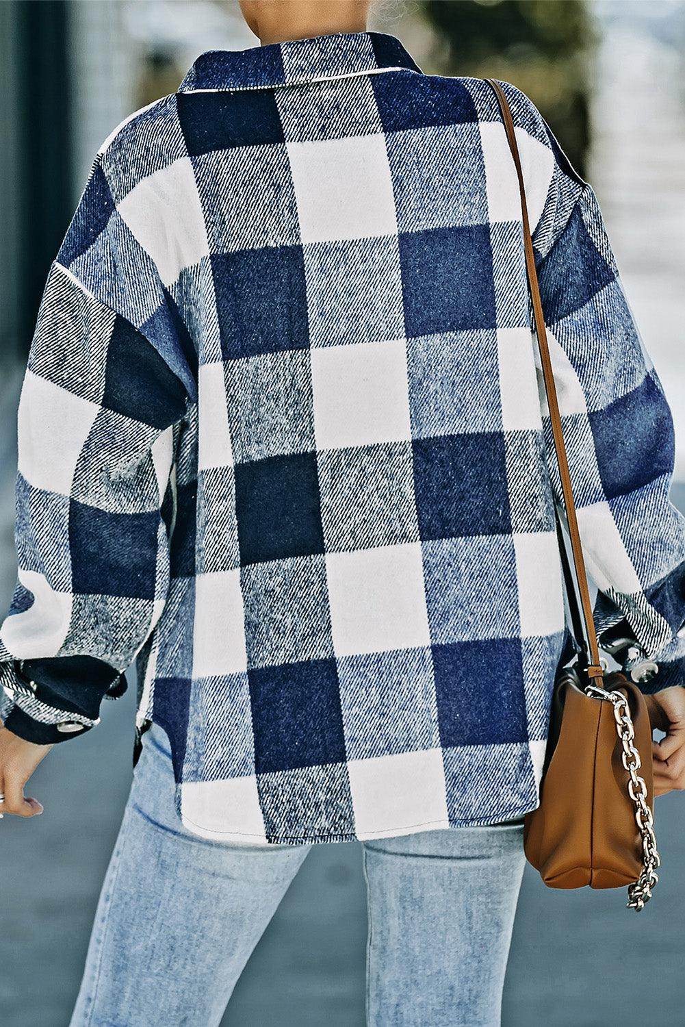 Plaid Button Up Dropped Shoulder Jacket for Women Stylish