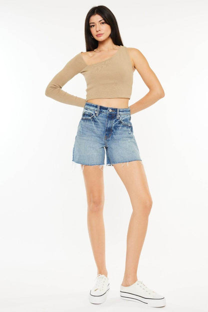 Kancan Full Size Raw Hem High Waist Denim Shorts for Women