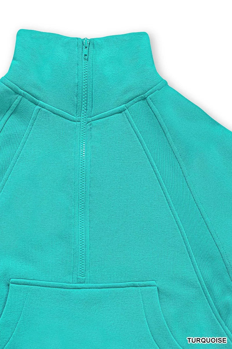 Zenana Fleece Half Zip Kangaroo Pocket Sweatshirts